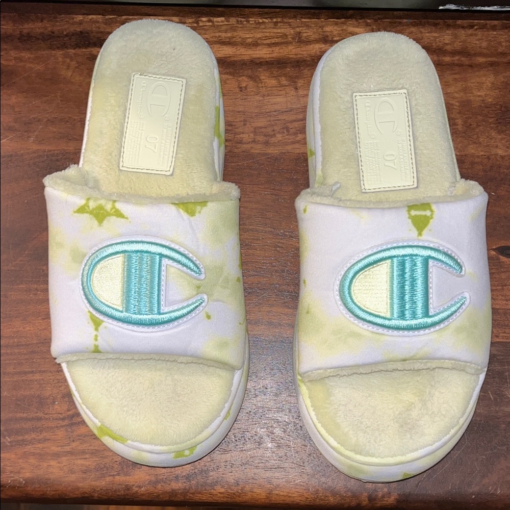 Kids Slide Sandals with Logo - Cream and Blue